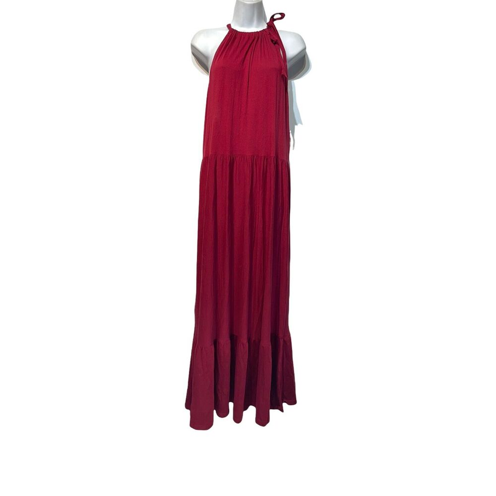 caslon plus size S Dark Red tier sleeveless maxi dress